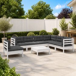 8-Piece White Outdoor Lounge Set Made from Solid Pinewood