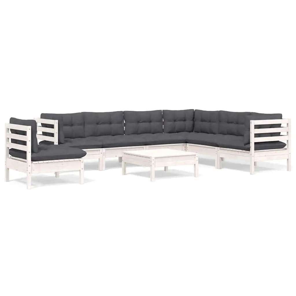 8-Piece White Outdoor Lounge Set Made from Solid Pinewood