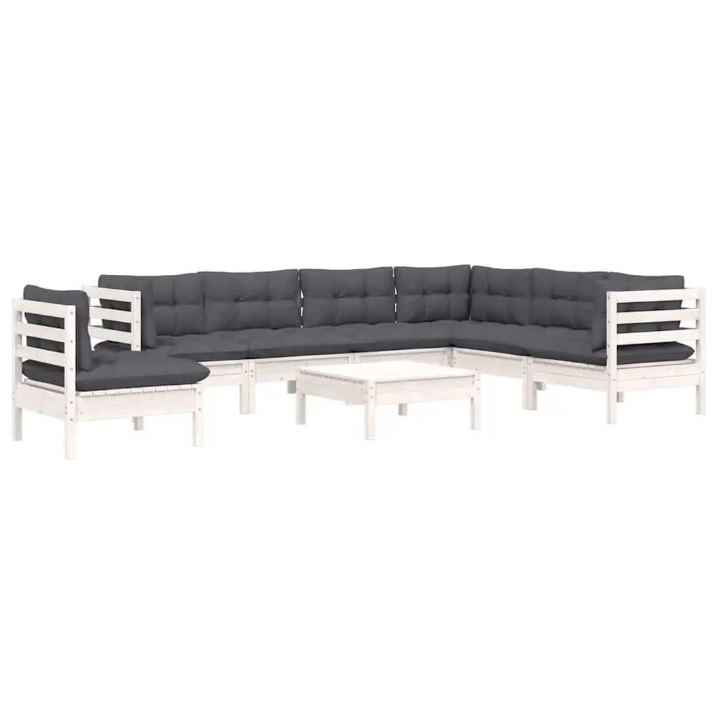 8-Piece White Outdoor Lounge Set Made from Solid Pinewood