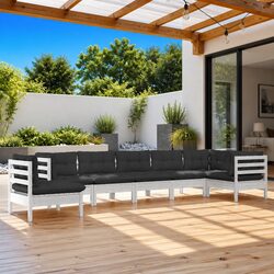 8 Piece Garden Lounge Set: 8 Modular Pieces, Pinewood