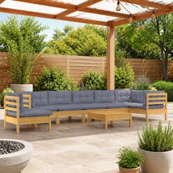 Garden Lounge Set 9 Piece Outdoor Furniture Grey Cushions Pinewood Patio