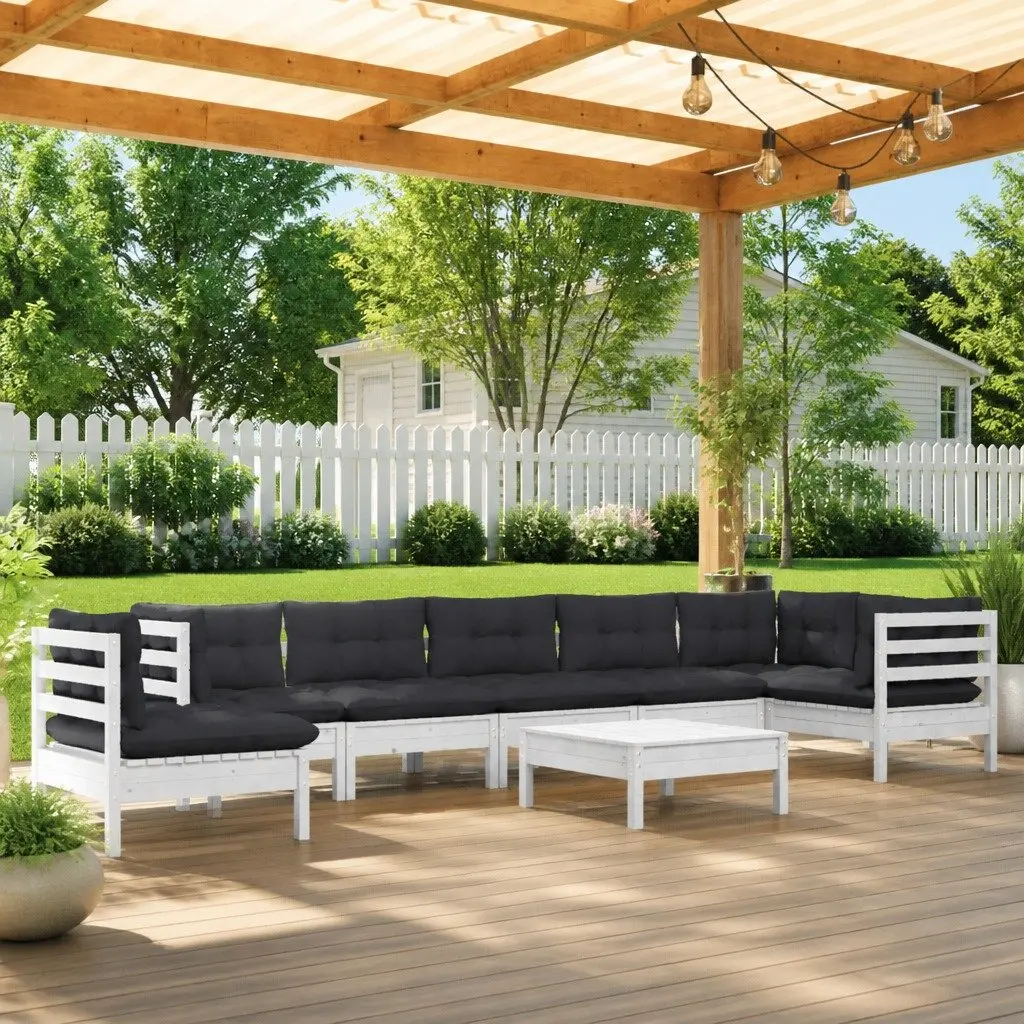 Garden Lounge Set Outdoor Furniture 9 Piece White Pinewood Patio Sofa