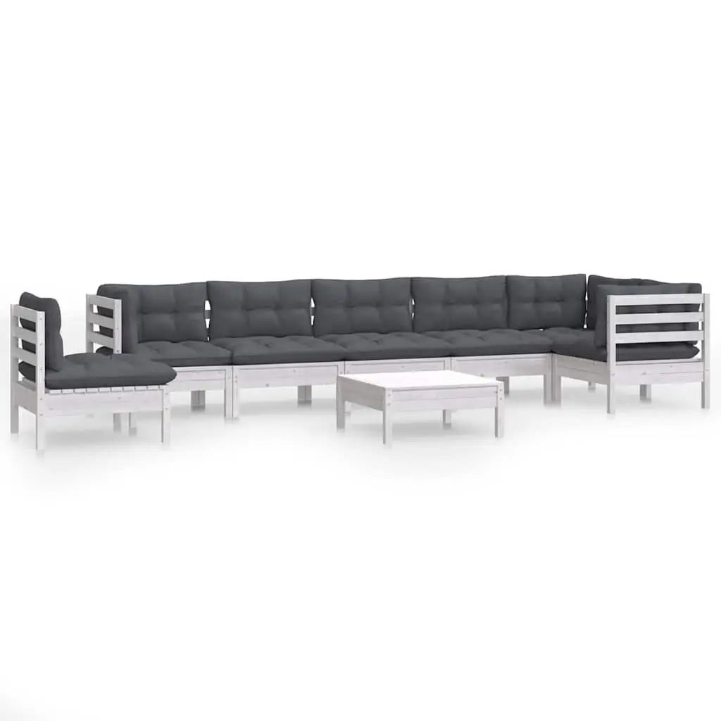 Garden Lounge Set Outdoor Furniture 9 Piece White Pinewood Patio Sofa