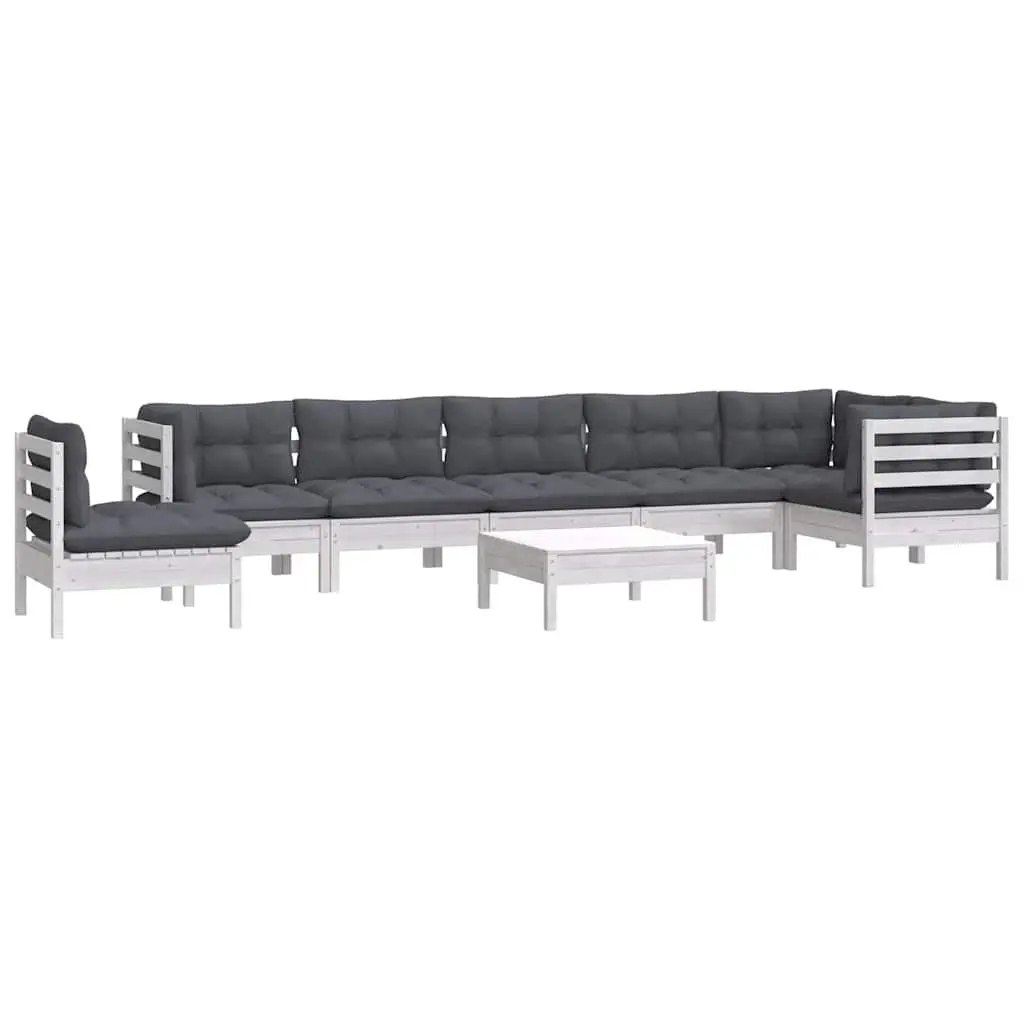 Garden Lounge Set Outdoor Furniture 9 Piece White Pinewood Patio Sofa