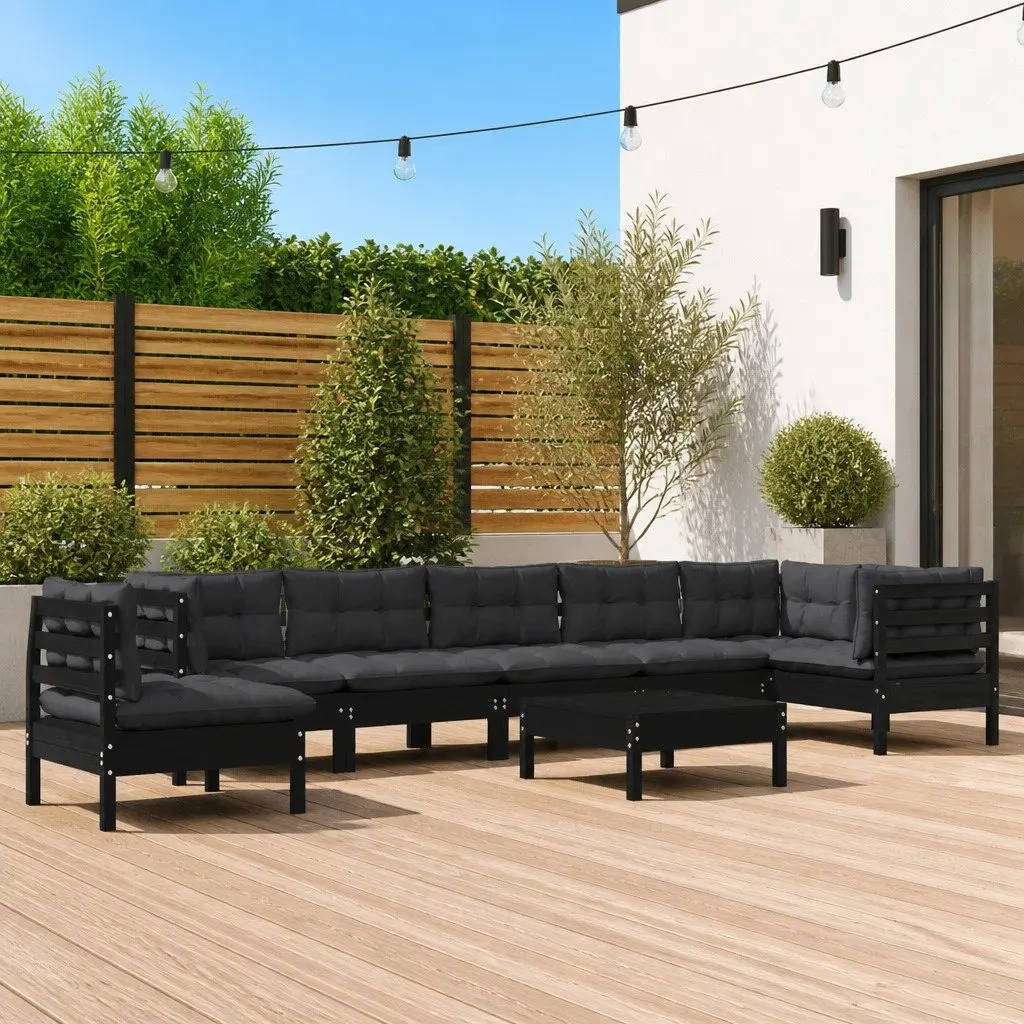 Garden Lounge Set Outdoor Patio Furniture 9 Piece Black Pinewood with Cushions