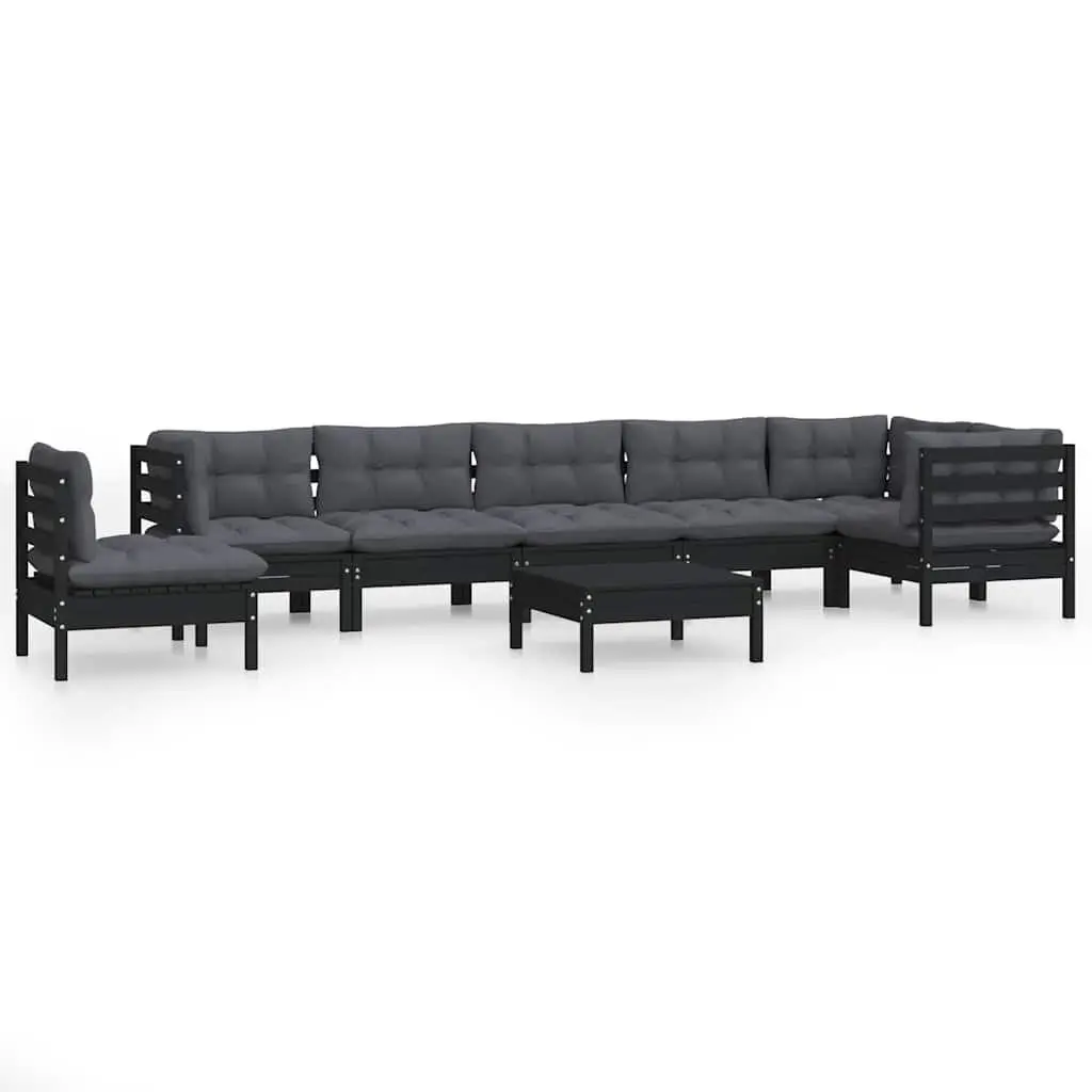 Garden Lounge Set Outdoor Patio Furniture 9 Piece Black Pinewood with Cushions