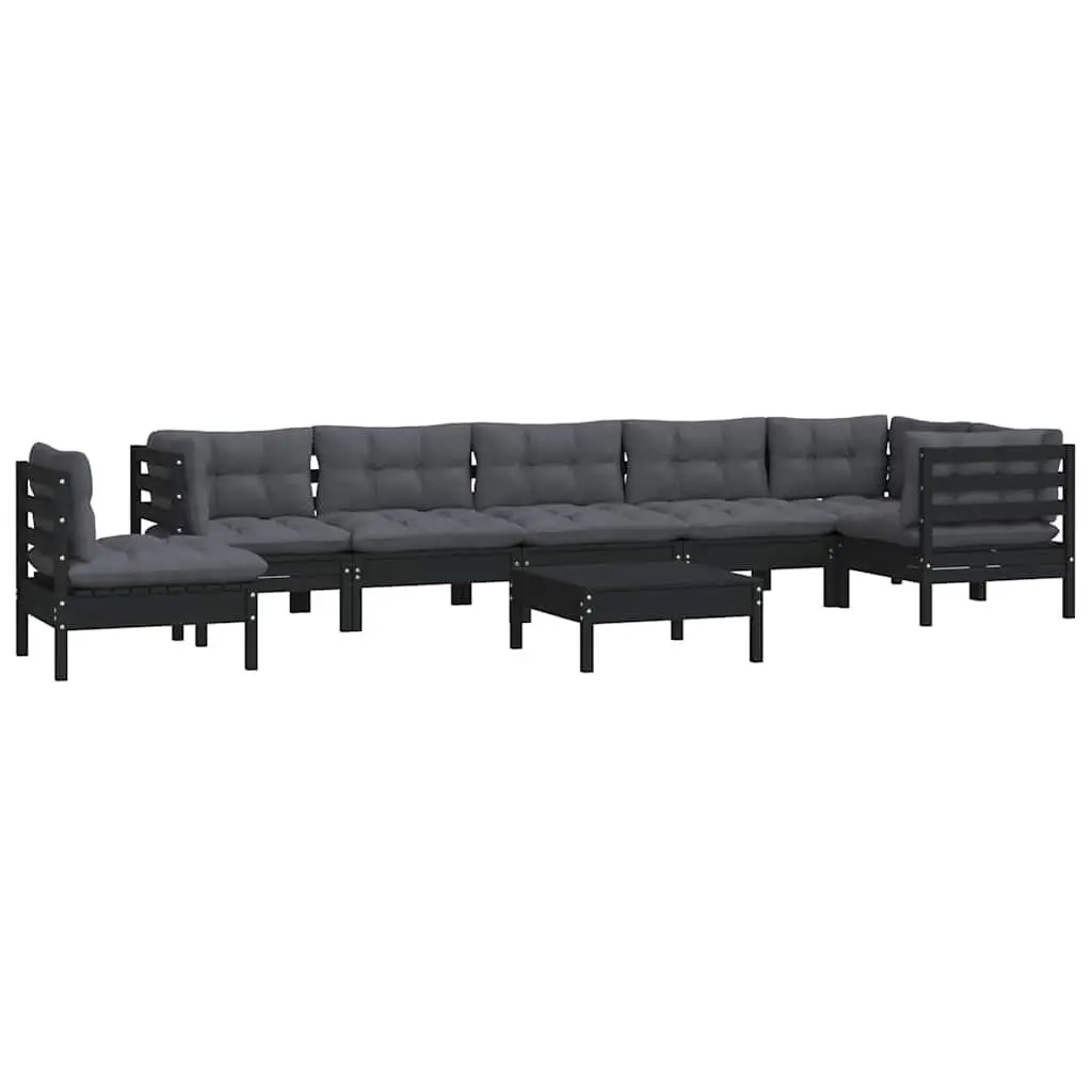 Garden Lounge Set Outdoor Patio Furniture 9 Piece Black Pinewood with Cushions