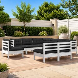 Modular 9 Piece Garden Lounge Set - White Pinewood
