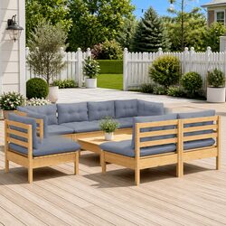 Modular Garden Lounge Set: 10 Pieces with Grey Cushions