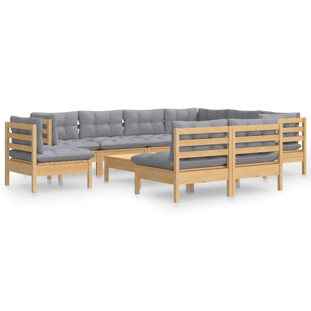 Modular Garden Lounge Set 10 Pieces Outdoor Furniture Grey Cushions for Relaxing and Socializing