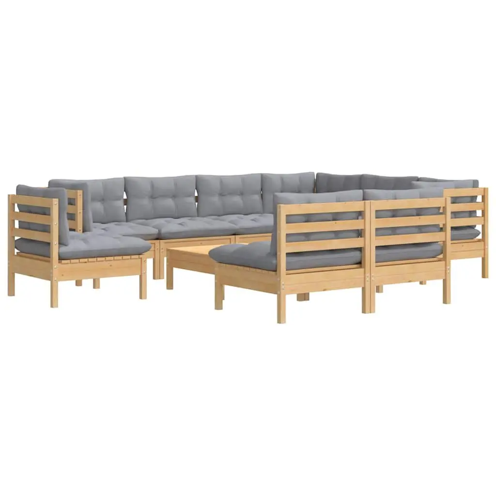 Modular Garden Lounge Set 10 Pieces Outdoor Furniture Grey Cushions for Relaxing and Socializing