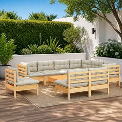 Garden Lounge Set 10 Piece Outdoor Patio Furniture Modular Sofa Cream Cushions