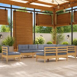 Garden Lounge Set 10 Piece Outdoor Furniture Patio Sofa Grey Cushions Pinewood