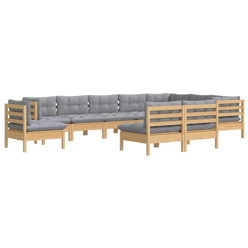 Garden Lounge Set Outdoor Furniture Patio Sofa 10 Piece Grey Cushions Pinewood