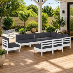 Detailed 10-Piece Garden Lounge Set in White Pinewood