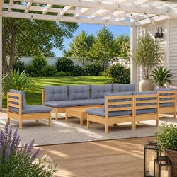 Garden Lounge Set 11 Piece Outdoor Patio Furniture Grey Cushions Solid Pinewood