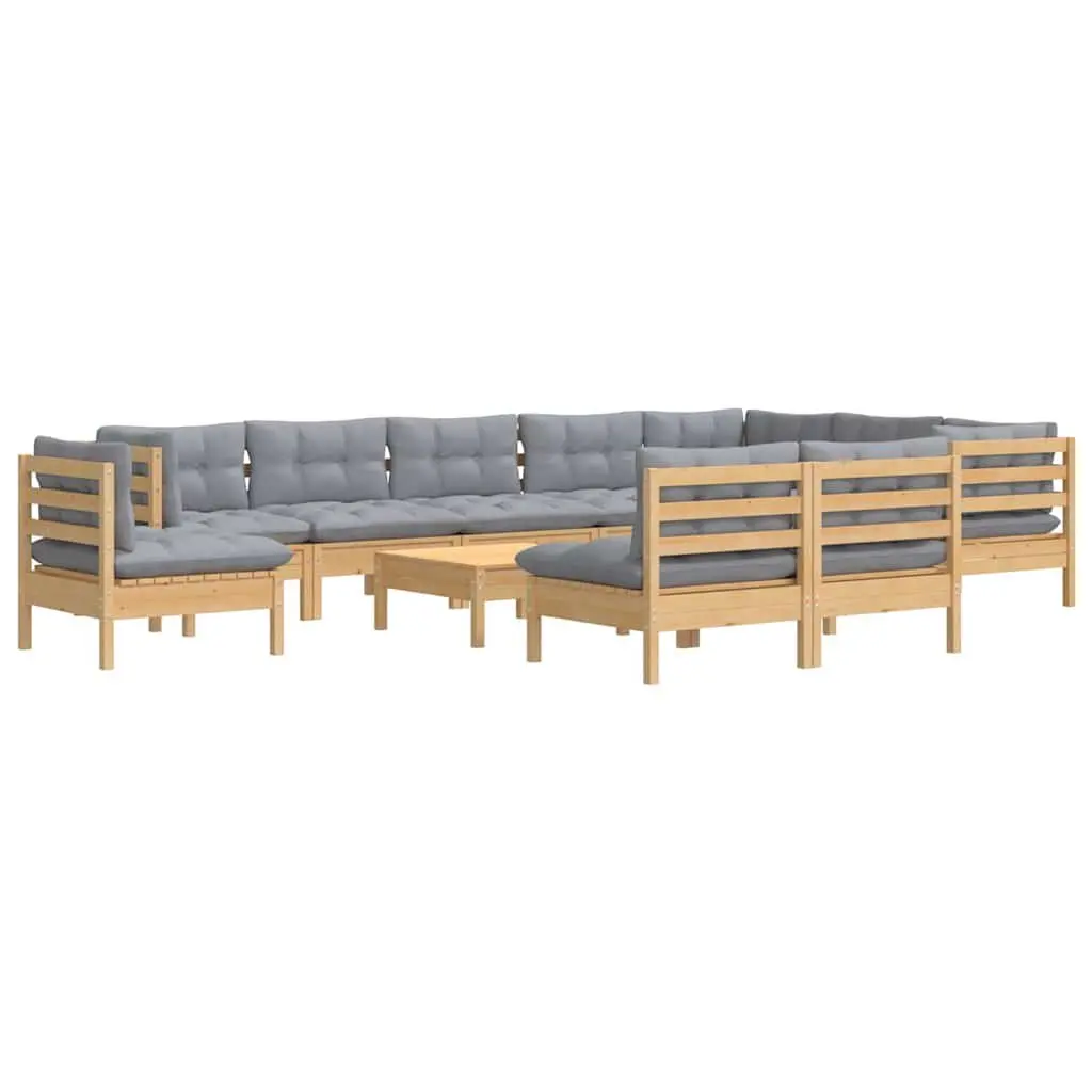 Garden Lounge Set 11 Piece Outdoor Patio Furniture Grey Cushions Solid Pinewood