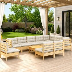 Garden Lounge Set 11 Piece Solid Pinewood Outdoor Furniture with Cream Cushions