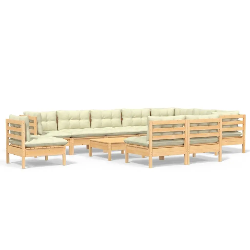 Garden Lounge Set Outdoor Furniture 11 Piece Solid Pinewood with Cream Cushions
