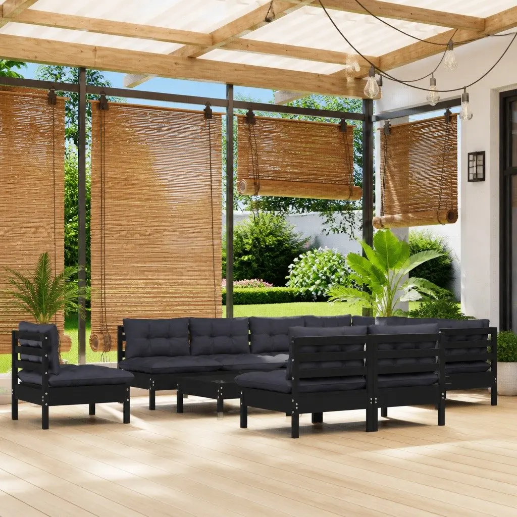 Garden Lounge Set Outdoor Patio Furniture 11 Piece Black Pinewood with Cushions