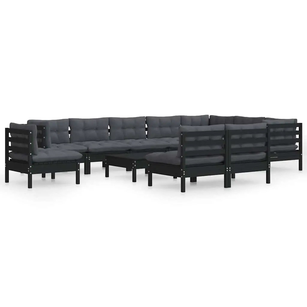 Garden Lounge Set Outdoor Patio Furniture 11 Piece Black Pinewood with Cushions
