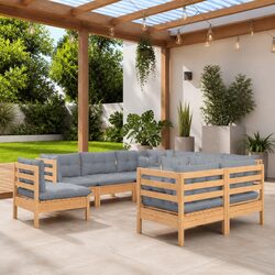 Garden Lounge Set 9 Piece Outdoor Patio Furniture with Grey Cushions Pinewood
