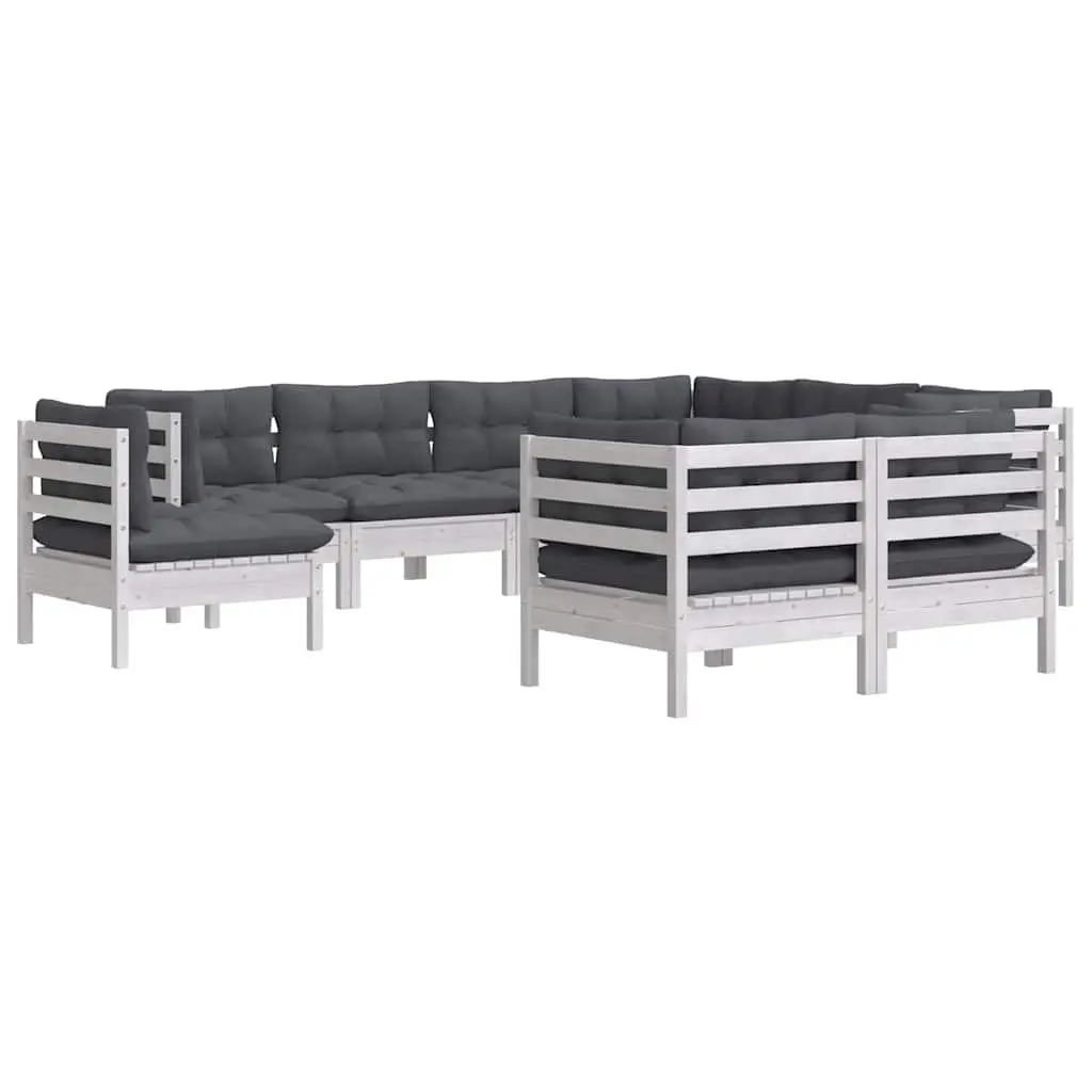 Garden Lounge Set 9 Piece White Outdoor Patio Furniture with Cushions Modular