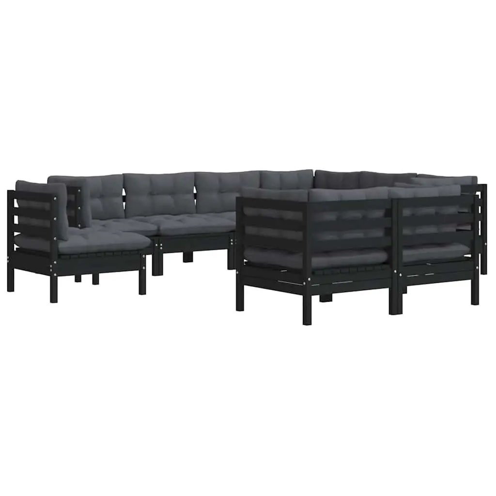Garden Lounge Set 9 Piece Outdoor Patio Furniture with Cushions Black Modular