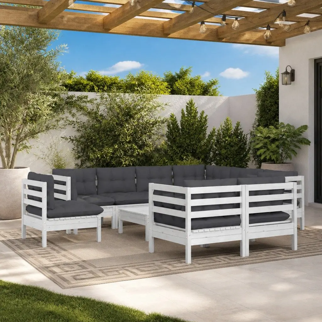 Garden Lounge Set Outdoor Patio Furniture 10 Piece Modular White