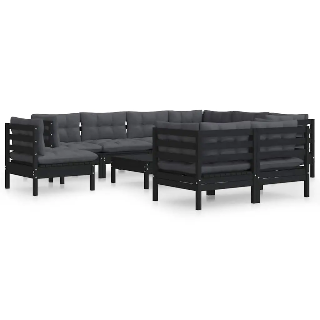 Black Modular Garden Lounge Set 10 Piece with Pinewood