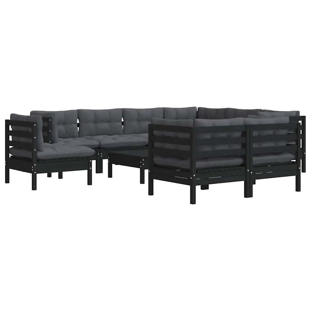 Black Modular Garden Lounge Set 10 Piece with Pinewood