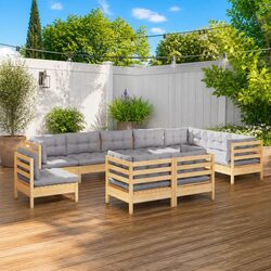 Garden Lounge Set 10 Piece Outdoor Patio Furniture Grey Cushions Modular