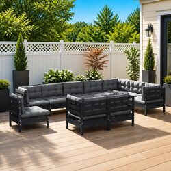 10-Piece Modular Outdoor Lounge Set in Black