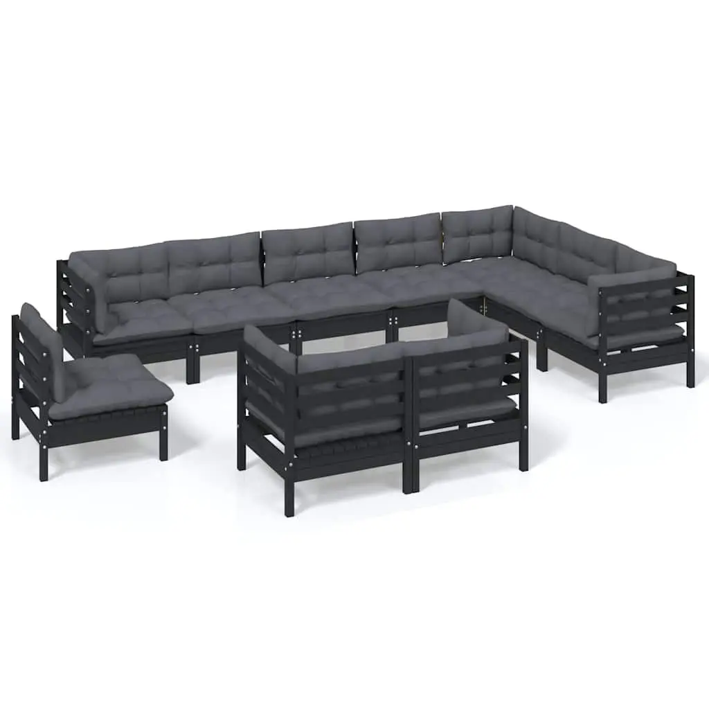Garden Lounge Set Outdoor Patio Furniture 10 Piece Black with Cushions Modular
