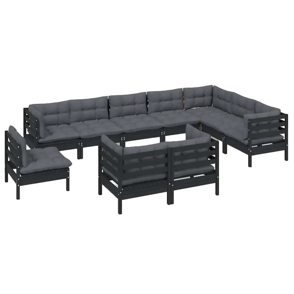 Garden Lounge Set Outdoor Patio Furniture 10 Piece Black with Cushions Modular