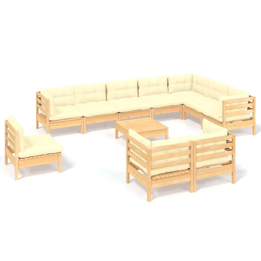 Garden Lounge Set Outdoor Patio Furniture 11 Piece Solid Pinewood Cream Cushions