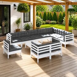 Garden Lounge Set 11 Piece Outdoor Patio Furniture White Solid Pinewood Modular