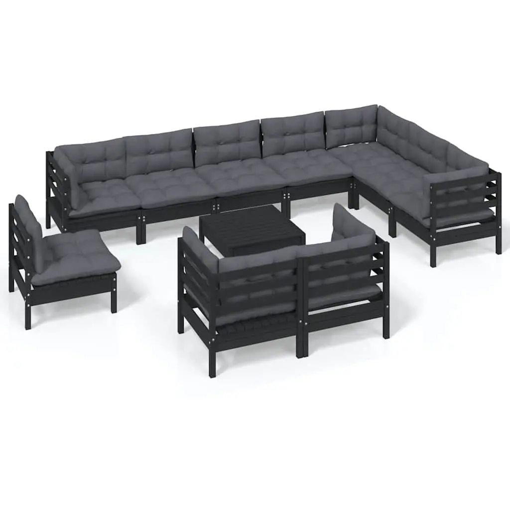 Garden Lounge Set Outdoor Patio Furniture 11 Piece Black with Cushions