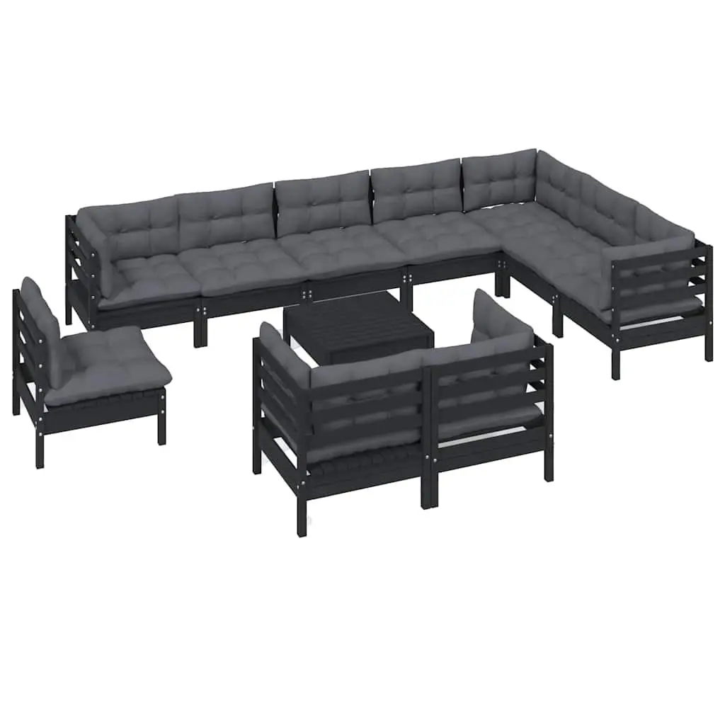 Garden Lounge Set Outdoor Patio Furniture 11 Piece Black with Cushions