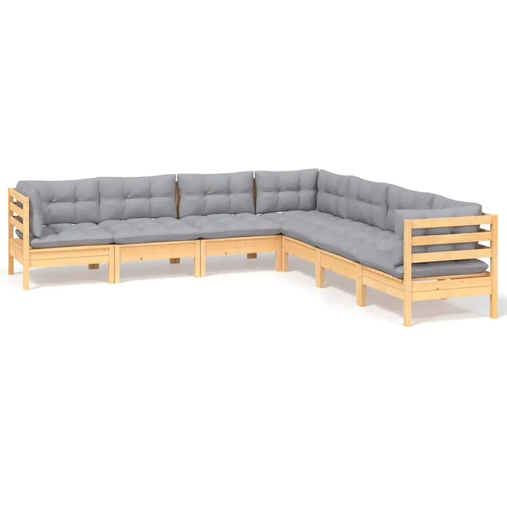 Garden Lounge Set Outdoor Patio Furniture 7 Piece Grey Cushions Pinewood