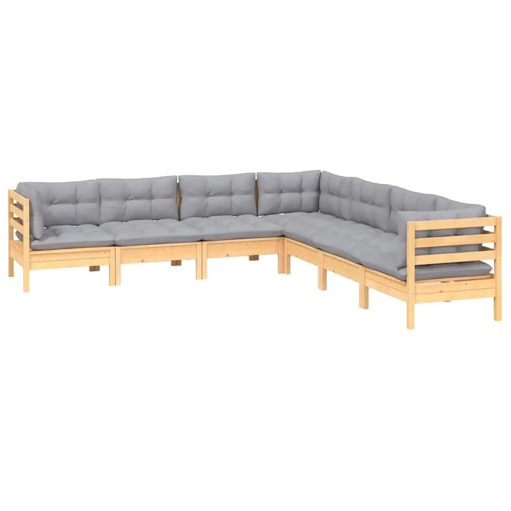Garden Lounge Set Outdoor Patio Furniture 7 Piece Grey Cushions Pinewood
