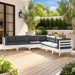 7 Piece Modular Garden Lounge Set in Solid Pinewood