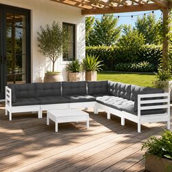 8 Piece Garden Lounge Set - White Solid Pinewood