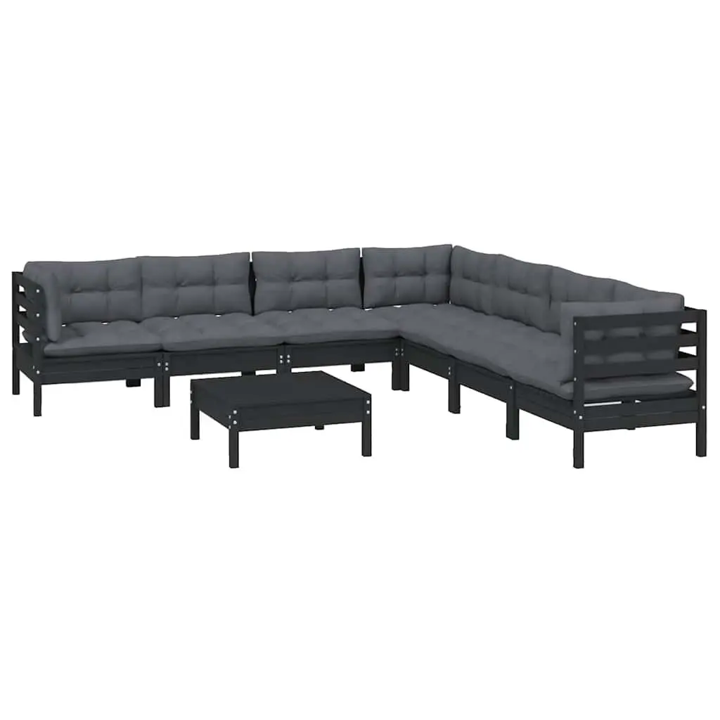 8 Piece Black Solid Pinewood Garden Set