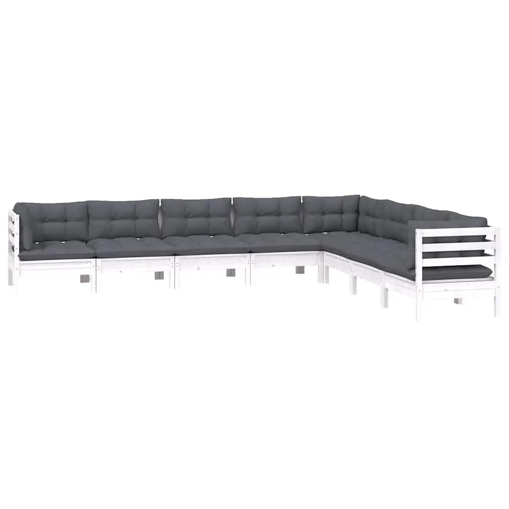 Garden Lounge Set 8 Piece White Pinewood Patio Furniture with Cushions Modular