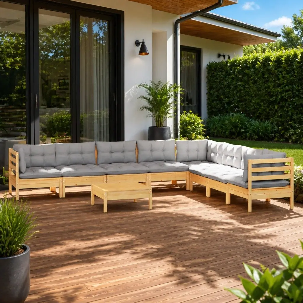 Garden Lounge Set Modular Patio Furniture Outdoor Seating 9 Piece Grey Cushions