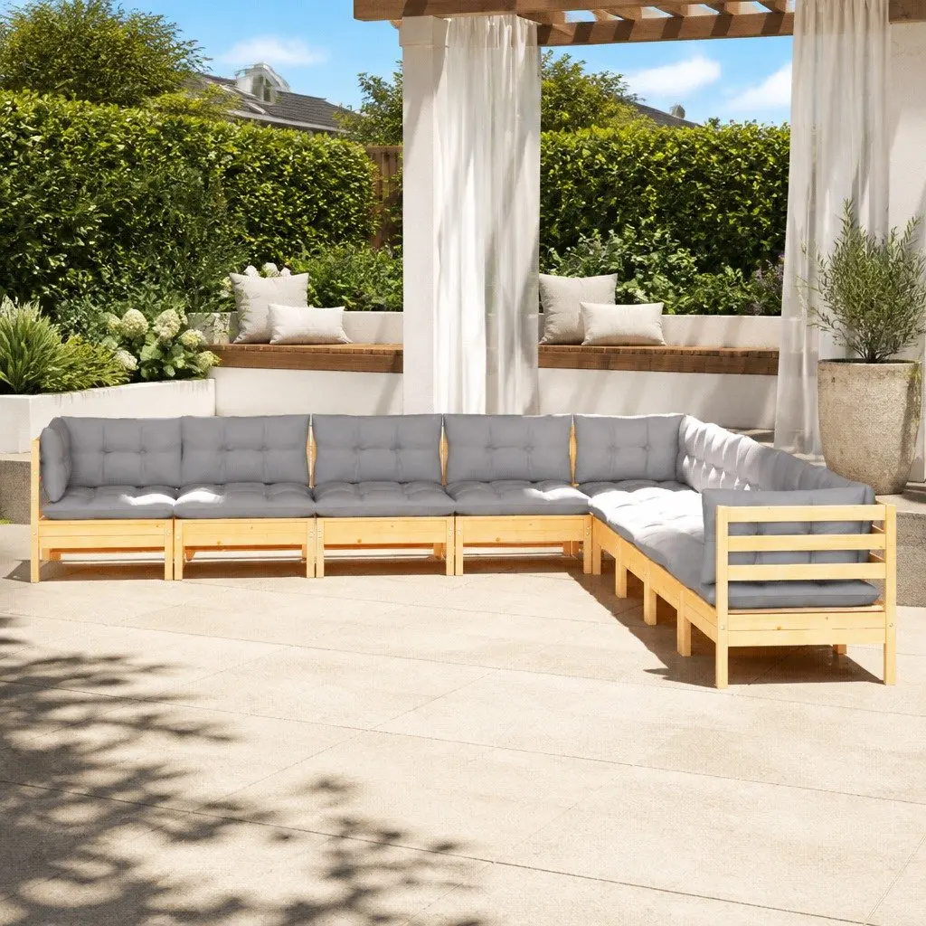 Garden Lounge Set 9 Piece Outdoor Patio Furniture Grey Cushions Modular