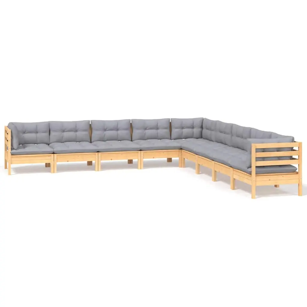 Garden Lounge Set 9 Piece Outdoor Patio Furniture Grey Cushions Modular