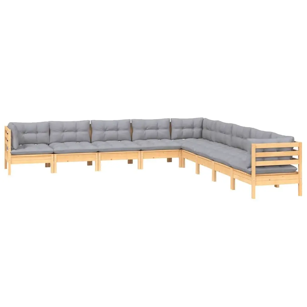 Garden Lounge Set 9 Piece Outdoor Patio Furniture Grey Cushions Modular