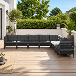 9 Piece Outdoor Lounge Set - Black Modular Design